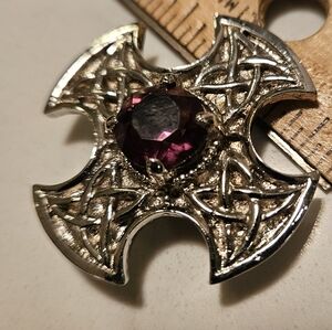 Scotish Silver Cross With Amethyst Center Stone